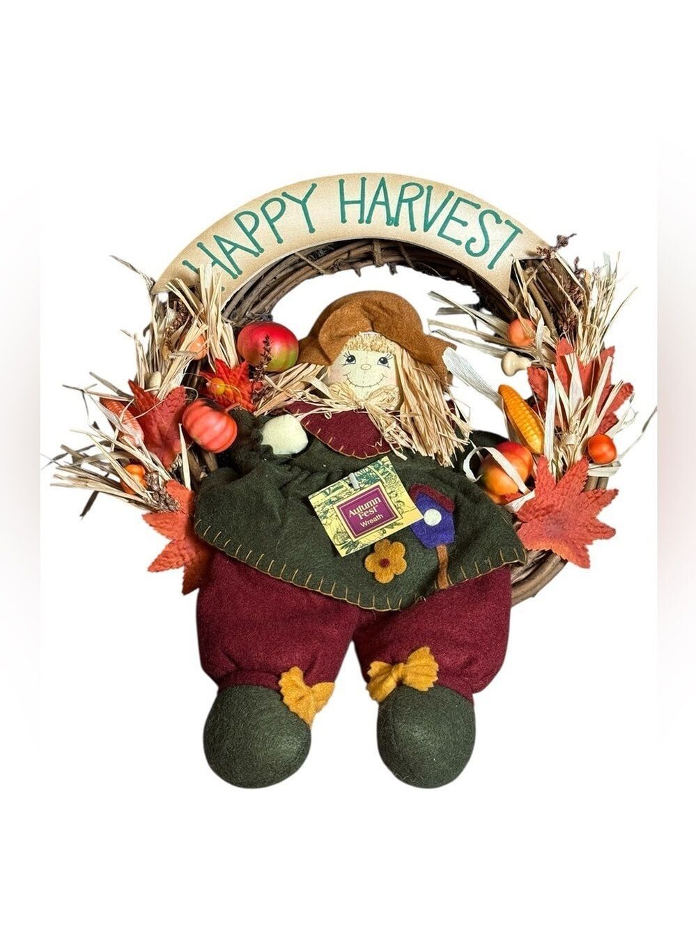 Autumn Fest Harvest Wreath with Scarecrow, Pumpkins & Fall Decor - Picture 2 of 6